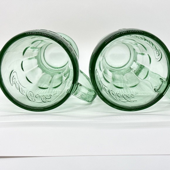 Set Of 2 Vintage Green Coca-Cola Glasses With Handle Mugs 14 oz Heavy‎ - Picture 6 of 10